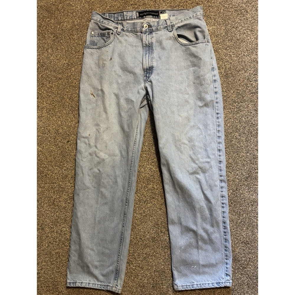 Levi's Silver Tab Straight Relaxed Jeans Mens 36x32 Light Blue Faded USA